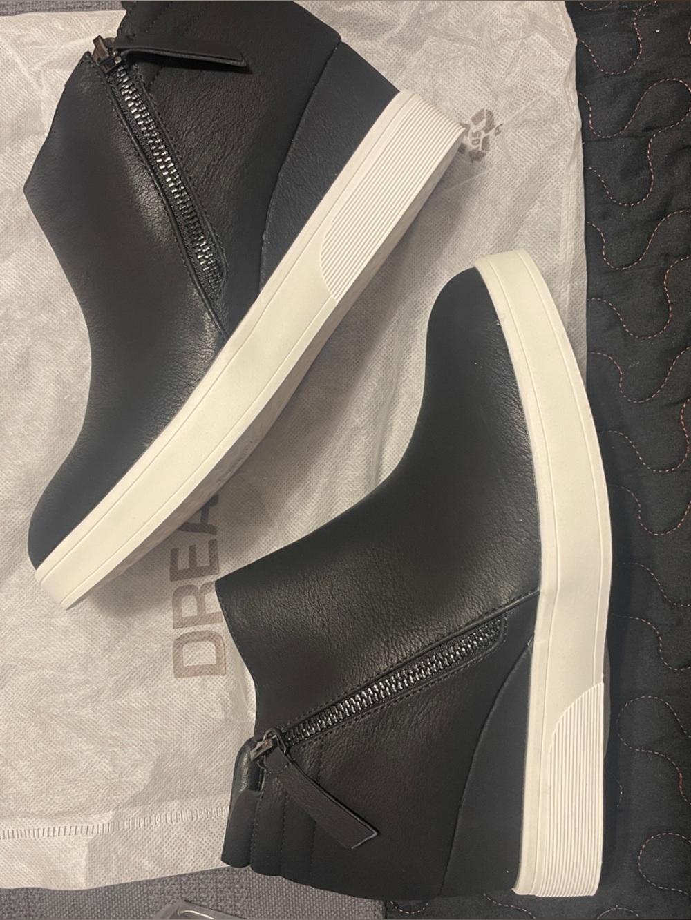 Dream Pairs Black Wedge Ankle Booties with White Platform